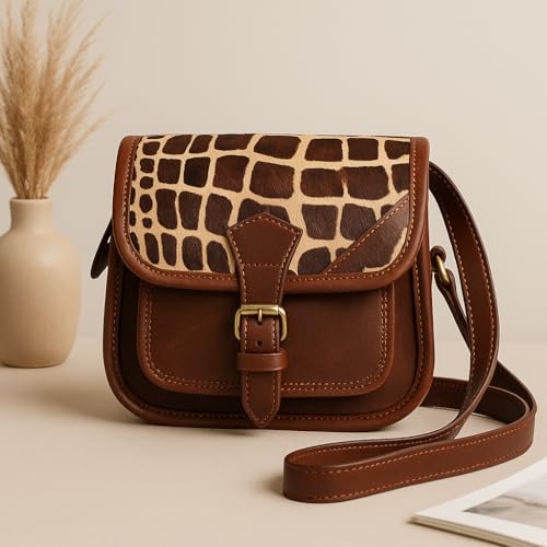 Image of Celtic Women's Leather Hair-On Flap Crossbody Sling Bag - Adjustable Strap