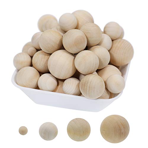 Holzkugeln 110 Stück Holzbälle Rund Unlackiert Naturholz Holzperlen Bastelperlen für DIY Schmuck Zubehör zum Basteln 4 Größen 10mm 20 mm 25 mm 30 mm (110 Stück)
