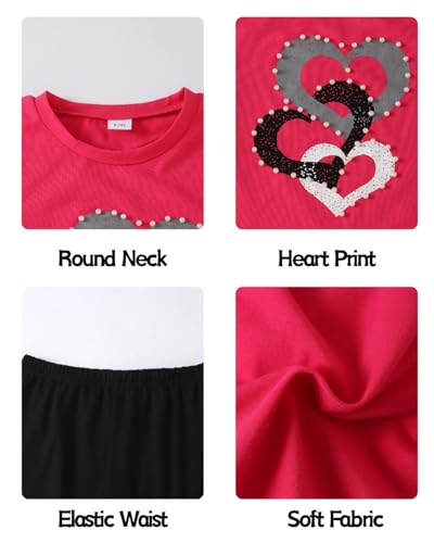 Image of 9-16Y Tween Girl Clothes 2 Piece Short Sleeve Heart Print Top and Shorts Teen Girl Summer Outfits Short Set