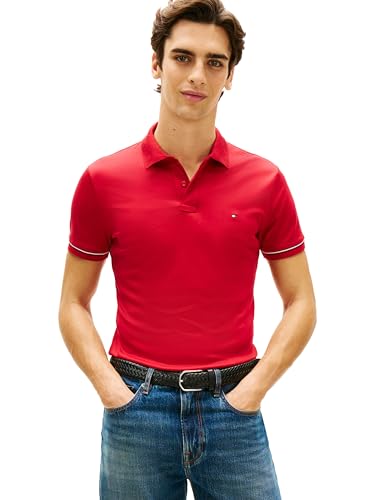 Image of Tommy Hilfiger Men's Short Sleeve Casual Polo Shirts in Slim Fit with Liquid Cotton and Cuff Designs