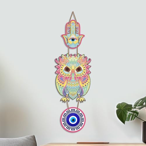 Image of Artvibes Decorative Owl Evil Eye Hanging for Home Entrance | Lucky Charm Nazar Protection MDF Wall Art | Vastu Accent for Living Room | Office | Balcony & Main Door | Housewarming Gift (WH 8530N)