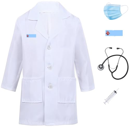 Image of FancyDressWale Doctor dress for Girls and Boys with Strethoscope, Mask, Syringe and Name badge