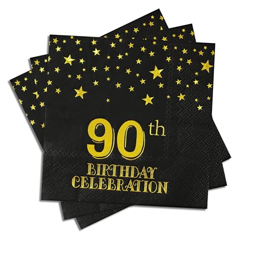 Pandecor Paquete de 50 piezas de suministros para fiestas de cumpleaños, servilletas de papel de 6.5 x 6.5 pulgadas, decoraciones para fiestas de cumpleaños (servilletas de 90 cumpleaños)