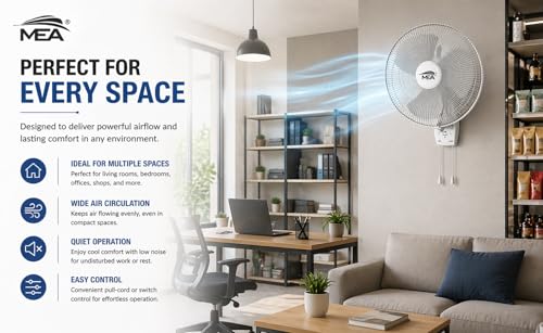 Image of MEA 16 Inch Wall Fan 400 mm Air Circulator for Home Office Shop | Wall Mount Cooling Fan with Oscillation | Powerful Air Throw, Multiple Speed Control | Durable Guard Design | Energy Efficient Motor