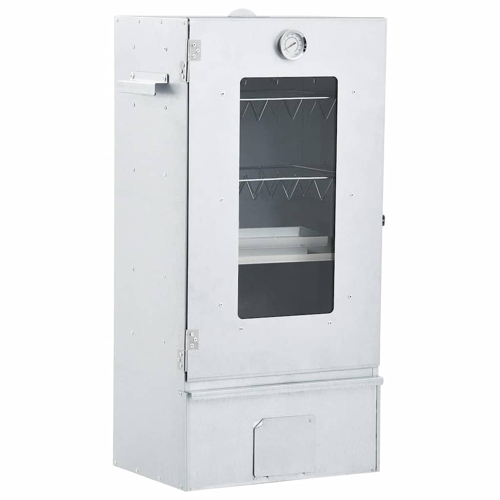 Horno para ahumar de acero galvanizado para barbacoa al aire libre con termómetro, 44,5 x 29 x 83 cm, incluye 1 kg de virutas de madera y 12 ganchos para carne, pescado, salchichas