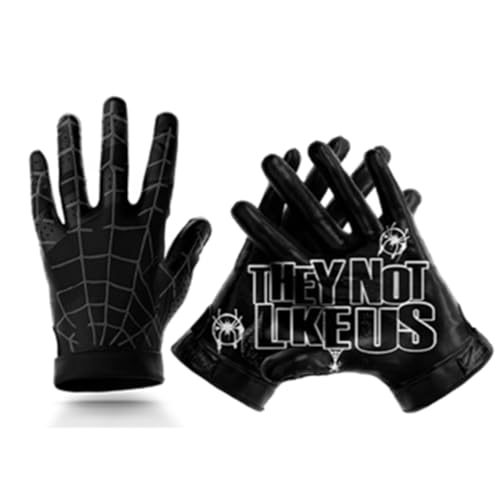 HIGHLIGHT FACTORY ATL Black Web They Not Like Us - Football Gloves for Youth and Adult - Ultra Grip Wide Receiver Gloves - Superior Support and Protection - Adult and Youth Sizes (Youth Large)
