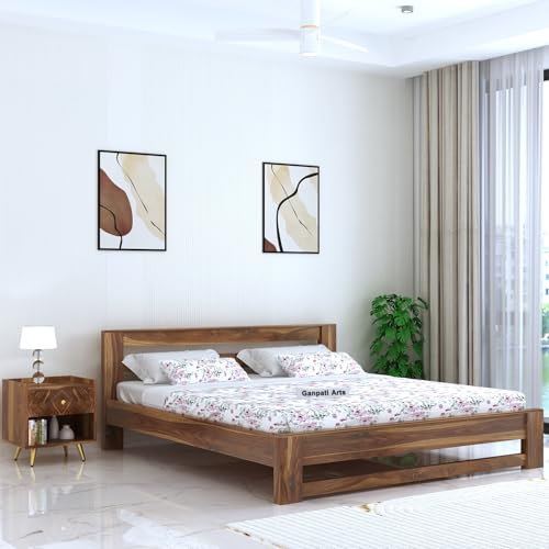 Ganpati Arts Sheesham Wood Foster King Size Bed Without Storage for Bedroom | Wooden Double Bed Cot Palang Furniture for Living Room Home Hotel (Teak Finish)