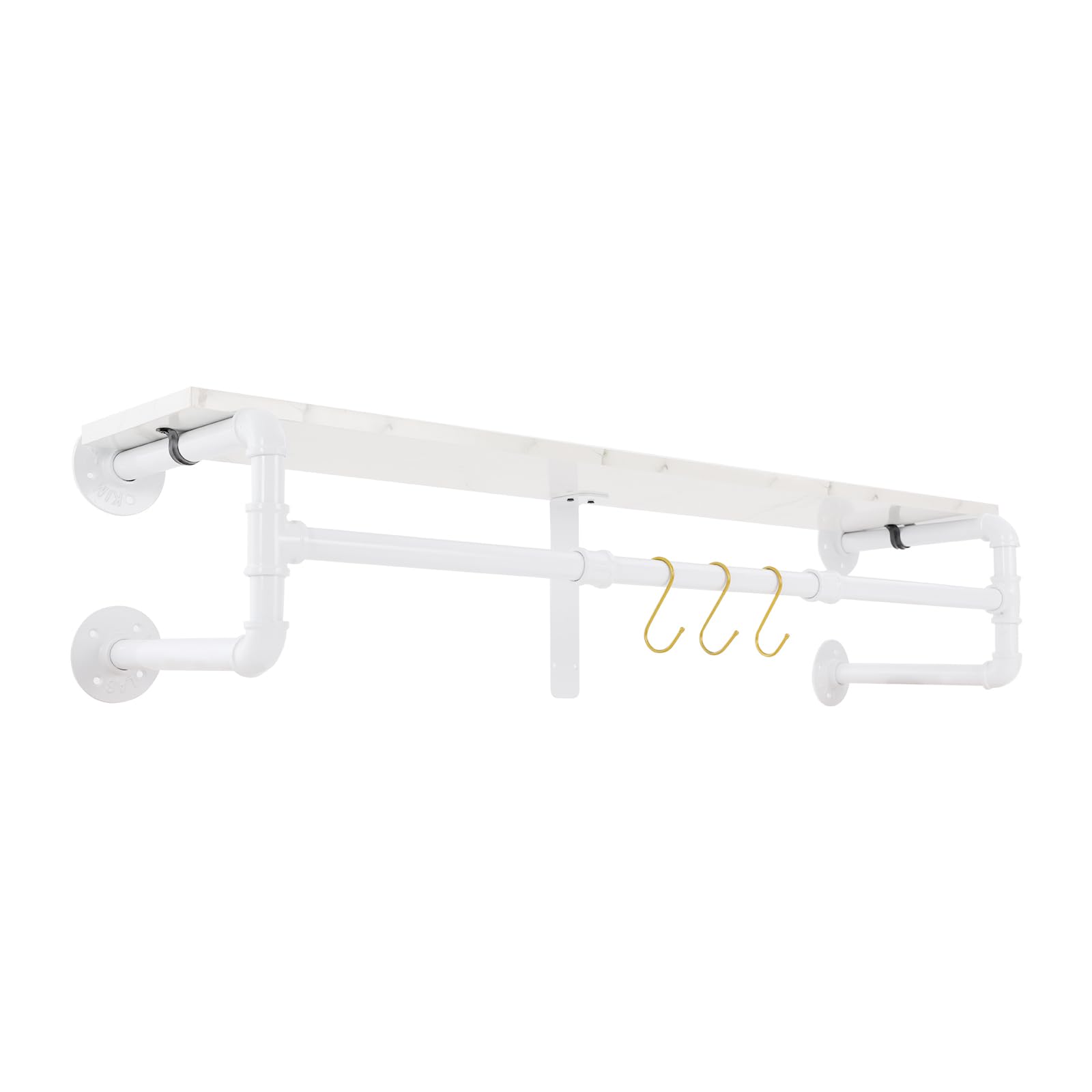 Levkitch Wall-Mounted Coat Rack,Wall Shelf with Hanging Rod,Coat Hanger with 3 Hooks,Hallway Organiser w/Shelving for Hall Entryway for Scarves, Bags (White)