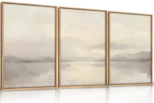 LHIUEM Large Abstract Neutral Beige Pastel Framed...