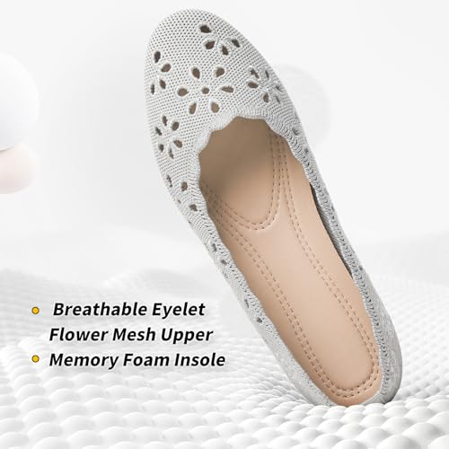 Image of BABUDOG Mesh Ballet Flats Shoes for Women,Womens Flats Dressy Comfortable,Women's Dress Shoes with Flower Eyelets,Slip on Casual Walking Flats