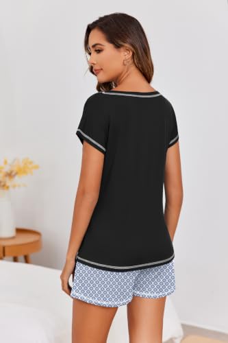 Image of Ekouaer Womens Pajama Sets 2 Piece Soft Short Sleeve Top and Shorts Sleepwear Round Neck Pjs Lounge Set with Pockets