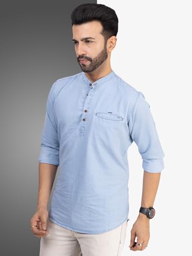 Image of D... finish Men's Denim Icewash Short Kurta | Short Kurta for Men