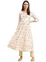 rangita Off White Viscose Blend Calf Length Printed Anarkali Kurti for Women | Kurta for Women_XL