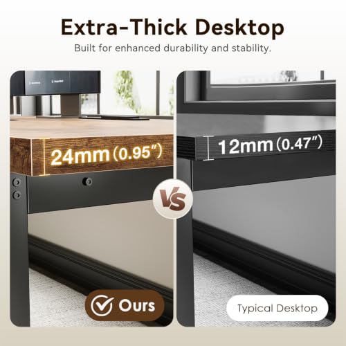 Image of Coleshome 71 Inch Long Computer Desk with Power Outlet, Thicker Desktop & Legs, Large Heavy Duty Office Desk for Home Office & Gaming, Rustic Brown
