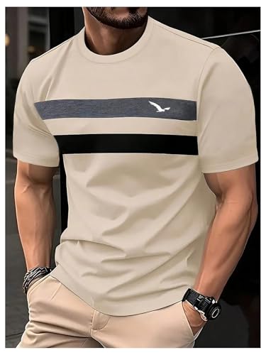 Image of Men's Color Block Short Sleeve Tee Shirts Casual Crewneck T Shirt Trendy Summer Tops