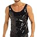 Mens Faux Leather Vest Undershirt Wet Look Slim Fit Sleeveless Shirt Shiny Tank Tops Nightclub Party Glossy Muscle Top Black M