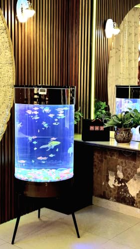 Image of MH9 150 Litre Large Smart Cylindrical Aquarium-Powerful Filter,Dual LED,Oxygen Bubble System,Water Drainage System,Switch Control,Digital Temp. Display,SS Leg Stand (52x52x124cm) Deep Black