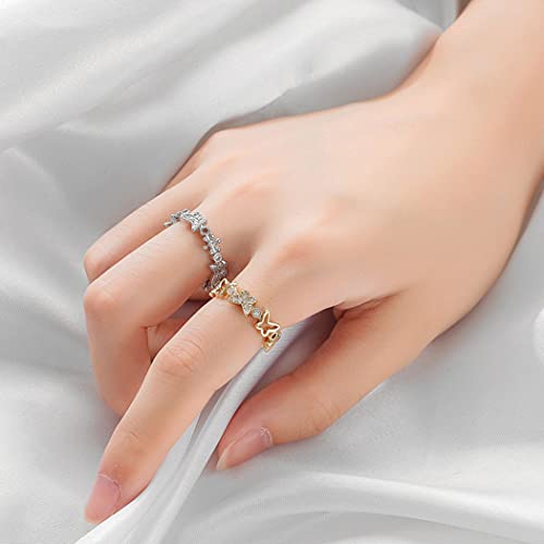 FUTIMELY Butterfly Rings for Women Dainty Crystal Butterfly Finger Ring Silver Rose Gold Adjustable Charm Knuckle Ring2