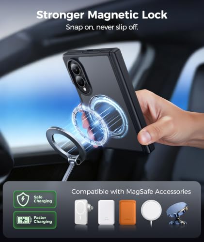 Image of FNTCASE for Samsung Galaxy Z Fold 8 Case with 360 Spin Magnetic Stand Black | Compatible for Magsafe,Full Hinge Protection,Screen Protector,Translucent Matte Grade Shockproof Protective Cover