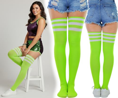 Image of ToBeInStyle Women's Heavyweight Knit Thigh High Long Socks w /Contrast 3 Stripe Top Band