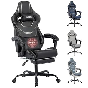 Gaming Stuhl Ergonomisch Gaming Chair Bürostuhl mit Fußstütze Racing Computerstuhl Höhenverstellbar Gepolstert Computerstuhl Lendenwirbelstütze Schwarz