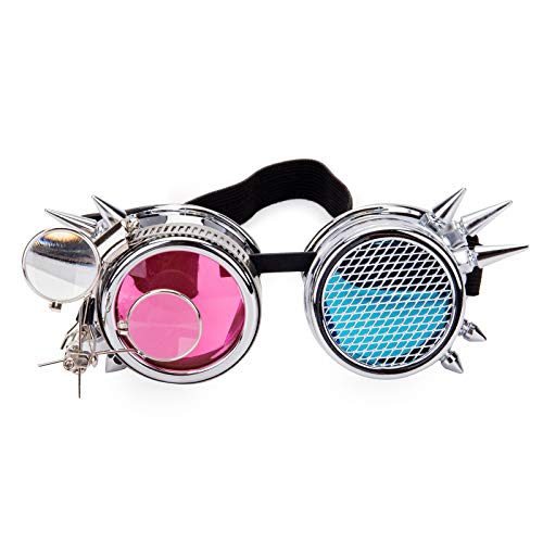 Hioffer steampunk Kaleidoscope Rave Rainbow Crystal Lenses Steampunk Goggles with Magnifier Hioffer steampunk Kaleidoscope Rave Rainbow Crystal Lenses Steampunk Goggles with Magnifier
