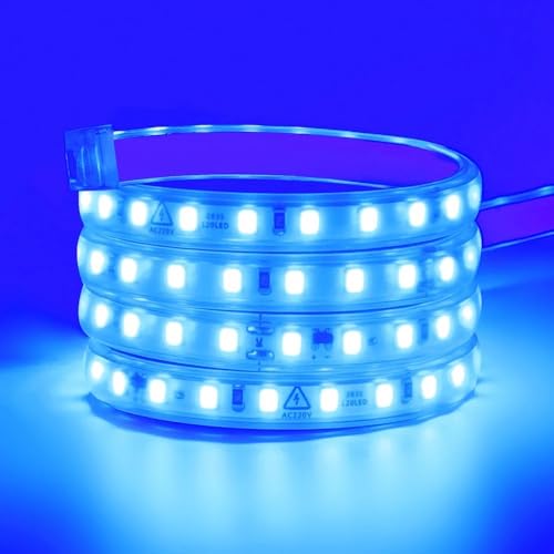 TOT ELECTRIC 2MT STRISCIA LED LUCE BLU 220V IP65 Alta Luminosità, Senza Spina o Alimentatore, Illuminazione Diretta per Esterno, Facile da Installare