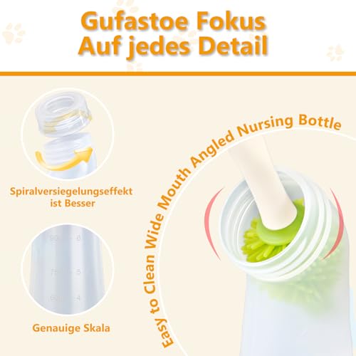 Gufastoe Haustier Aufzuchtflasche, mit Fütterungsnippel und Spritzen Kätzchen Welpen Flaschen für Still Kit für Welpen Hund Katze oder andere Neugeborene Haustiere,15 Stück (Gelb)