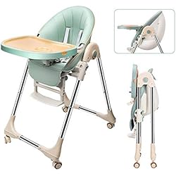 Trona Verde OUNUO Trona para Bebe Evolutiva, Trona para bebés Plegable con bandeja extraíble, Tronas bebe Ajustable 5 Alturas, 4 ruedas, Verde