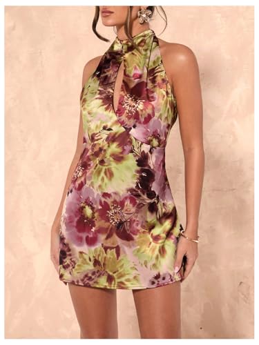 SOLY HUX Women's Floral Print Tie Backless Halter Dress Cut Out Sleeveless Elegant Mini Dresses3