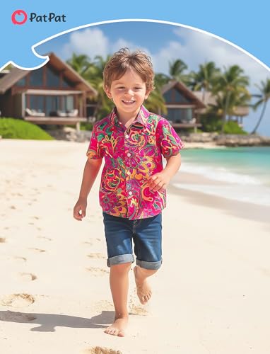 Image of PATPAT Family Hawaiian Matching Outfits - Mommy and Me Vacation Outfits | Halter Sundresses and Button Down Shirts,Caribbean Vacation Summer Tropical Outfits,Hawaiian Boho Tropical Floral Printed