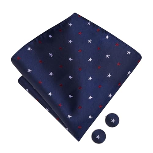 Image of Hi-Tie Blue Bow Ties for Men Flag Pre-Tied Pocket Square Lapel Pin Cufflinks Mens Bowtie Sets for Wedding Formal Party