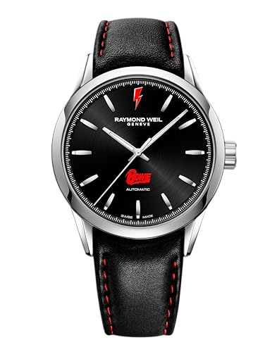 RAYMOND WEIL Freelancer David Bowie Men's Automatic Watch - Black Dial, Stainless Steel, Leather Strap (Model: 2731-STC-BOW01)