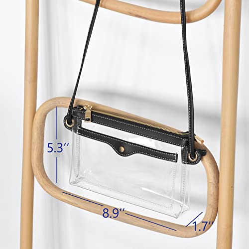 Women's Clear PVC Cross Body Bag Pocket Shoulder Bag with Vegan Leather Trim Transparent Zipper Purse Stadium Approved2
