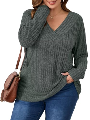 Image of BELAROI Womens Plus Size Sweaters V Neck Fall Tunic Top Pullover Shirts