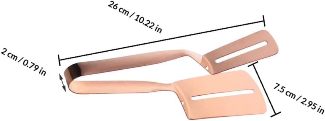 Healifty 2pcs 304 Stainless Steel Cooking Tongs and Spatula Set, Multi-functional Food Serving Tong with Non-stick Metal Design for Kitchen, Bbq, and Bread Serving, Rose Gold Black