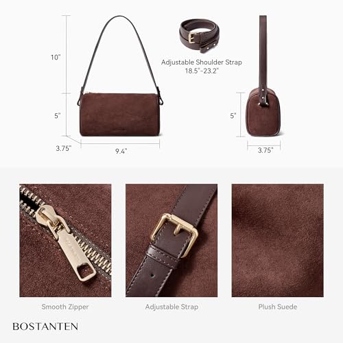 Image of BOSTANTEN Shoulder Bag for Women Suede Leather Crossbody Purse with 2 Strap | Multi Carrying Ways, Luxury Barrel Style, Compact But Roomy, Lightweight, Trendy Versatile for Everyday Commute Office