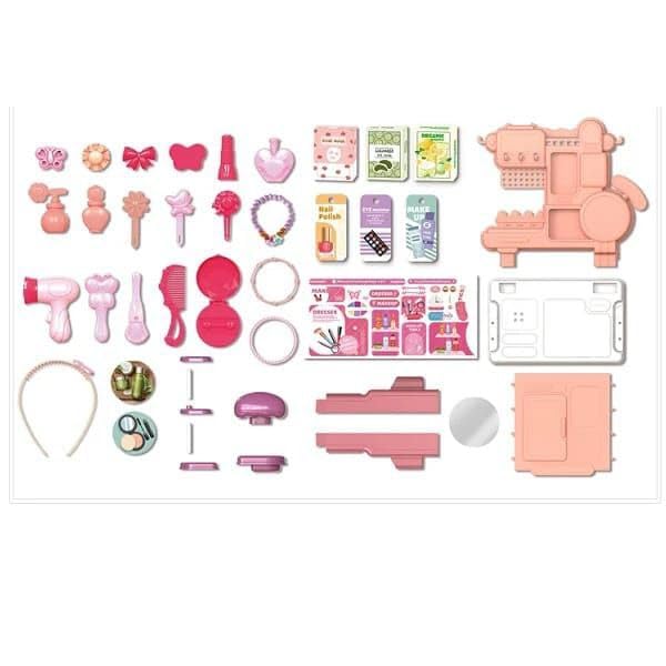 ZentroNest 42-Piece Kids Vanity Makeup Pretend Play Set Fashion Beauty Toy Table for Girls Role Play Beauty Salon Toy 3