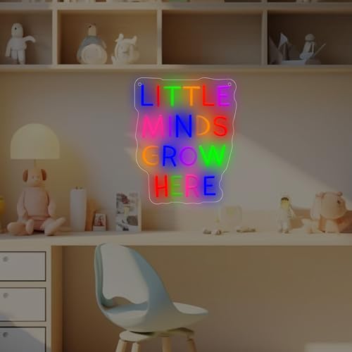 Image of Little Minds Grow Here LED Neon Sign, Inspirationa Neon Lights for Wall Decor, Classroom, Nursery, Study Room, Party, Gifts for Teachers and Children