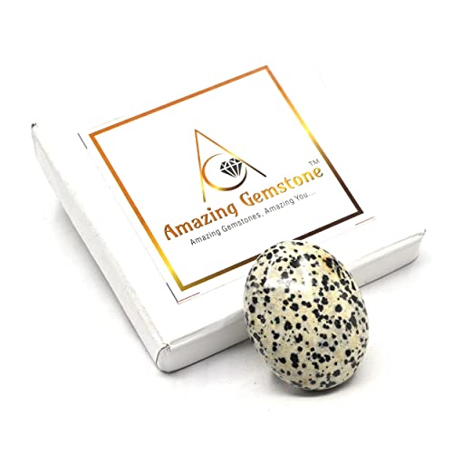 Image of Amazing Gemstone Dalmatian Jasper Crystals and Healing Stones - Large Palm Stone Crystals Piedra - Crystal for Good Luck, Positive Energy, Meditation - Unique Stocking Stuffers Gifts for Women, Men
