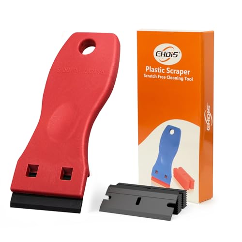 Image of EHDIS 1.5 inch Plastic Razor Scraper Tool with 10pcs Double Edged Blades for Adhesive Remover,Removing Labels Stickers Decals Taping on Glass Windows (Red)