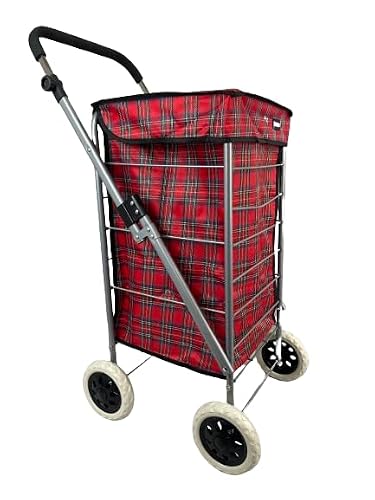 Hampton & Stewart Red Tartan Foldable Festival Shopping Trolley Luggage Bag With 4 Wheels Black, Navy, Tartan (Red Tartan)
