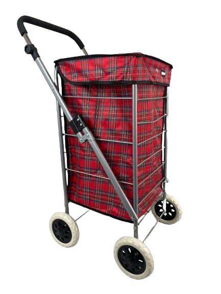 4 Wheel Tough Durable Shopping Trolley Grocery Festival (Red Tartan)