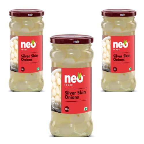 Image of Neo Silver Skin Onions 350g I P3 I 100% Plant Based & Natural I Ideal for Cocktail and as Side Dish for Snacks I Pack of 3 (Pack of 3)