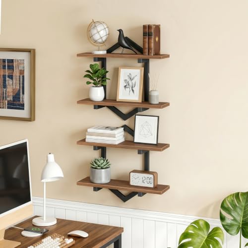 Image of HOOBRO Floating Shelves for Wall, Set of 2 Wall Shelf, 15 inch Hanging Shelves | 2-Tier Wall Mounted Storage Shelves, for Living Room Bedroom Kitchen Office Study Bathroom Wall Decor, Walnut and Black