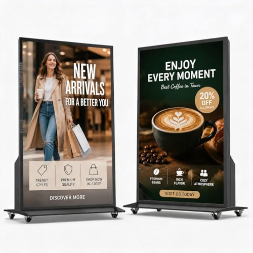 Image of 75 Inch Full Screen Digital Signage Display, 4K UHD Floor Standing Digital Poster Kiosk with Android System, WiFi, HDMI, USB Input, CMS Remote Management for Retail Stores, Hotels, Business