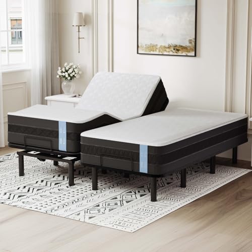 FLEXISPOT Split King Adjustable Bed Frame + 12" Gel Mattress
