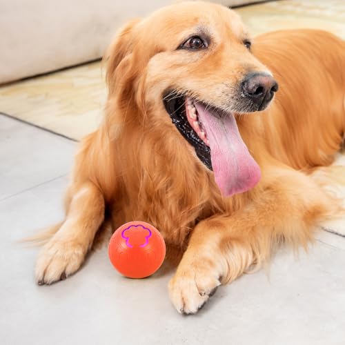 Amosfun Automatisches Interaktives Hundespielzeug Ball mit LED Licht Vibrierend und Bewegend aus Abs und TPU für Zuhause und Unterwegs Orange-6