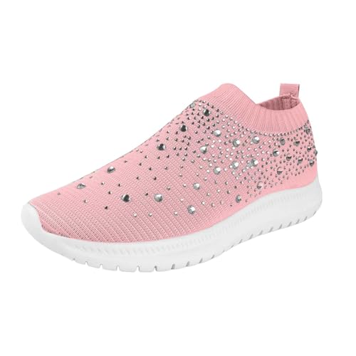 Zapatillas de deporte para mujer, zapatillas deportivas para mujer, moda casual, estrás, un pie, estribo, juego con pie, tejido ligero mosca, zapatillas transpirables con suela suave, zapatos negros