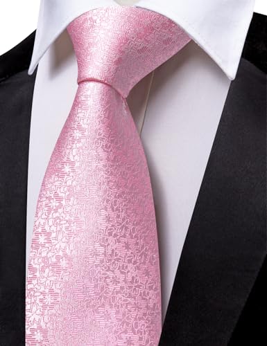 Image of Barry.Wang Blush Pink Ties for Men Floral Tie Necktie and Tie Clip Wedding Business Flower Solid Color Formal